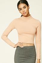 Forever21 Women's  Apricot Cropped Knit Turtleneck