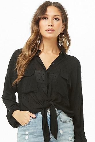 Forever21 Clip Dot High-low Shirt