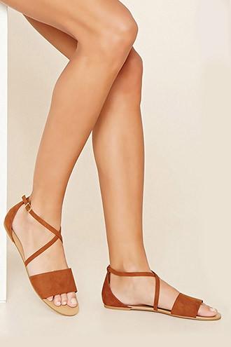 Forever21 Women's  Camel Crisscross Faux Suede Sandals