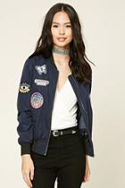 Forever21 Women's  Navy Route 66 Patched Bomber Jacket