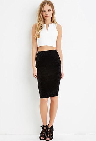Forever21 Women's  Crushed Velvet Bodycon Skirt (black)