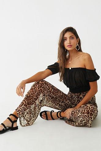 Forever21 Jaguar Print Wide-leg Pants
