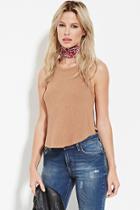 Forever21 Women's  Camel Ribbed Knit Top