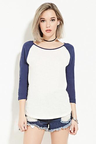 Forever21 Women's  Cream & Navy Classic Baseball Tee