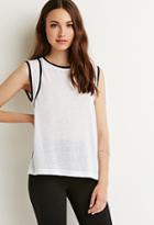 Love21 Contrast Trim Woven-paneled Top