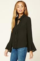 Forever21 Ruffled Tie-neck Shirt