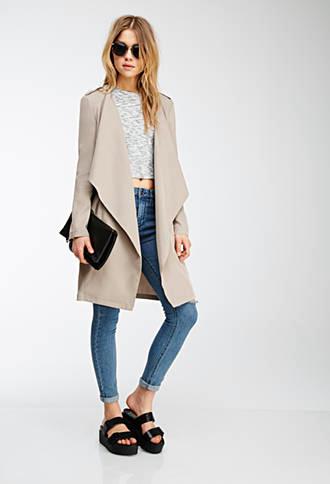 Forever21 Draped-lapel Trench Coat Taupe Small