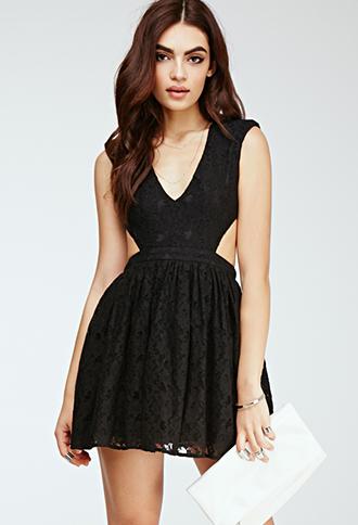 Forever21 Floral Lace Cutout Dress Black Small