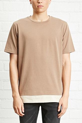 21 Men Men's  Contrast-hem Cotton Tee
