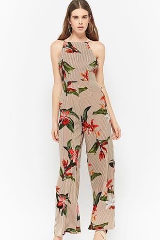 Forever21 Striped Floral Cami Jumpsuit