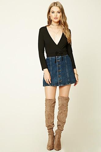 Forever21 Women's  Wrap Front Crop Top
