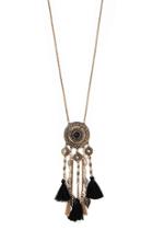 Forever21 Black & Antique Gold Tassel Pendant Necklace