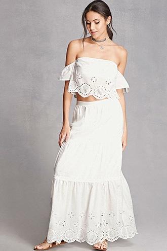 Forever21 Eyelet Tube Top And Skirt Set
