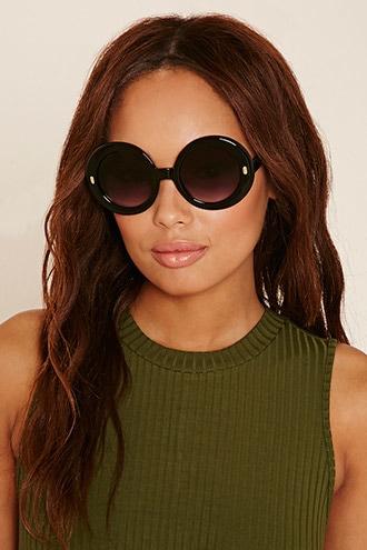 Forever21 Black & Purple Glossy Round Sunglasses