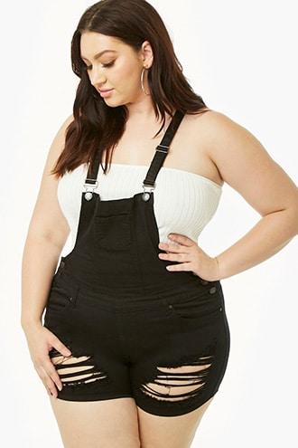 Forever21 Plus Size Distressed Denim Overall Shorts