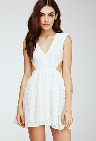 Forever21 Floral Lace Cutout Dress Ivory Small