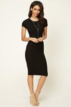 Love21 Women's  Black Contemporary Ribbed Midi Dress