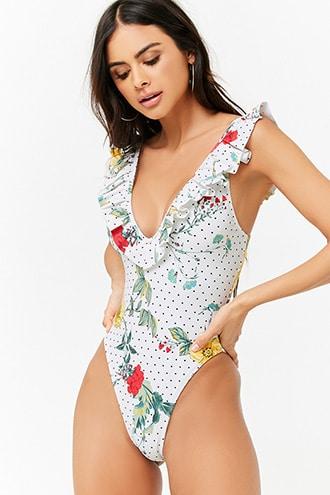 Forever21 Floral & Polka Dot One-piece Swimsuit