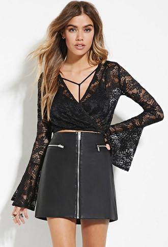 Forever21 Women's  Lace Surplice Crop Top