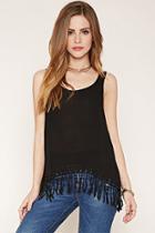 Forever21 Women's  Black Crochet-hem Top