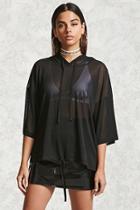 Forever21 Sheer High-low Hooded Top