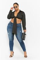 Forever21 Plus Size Poplin Tie-front Cropped Shirt