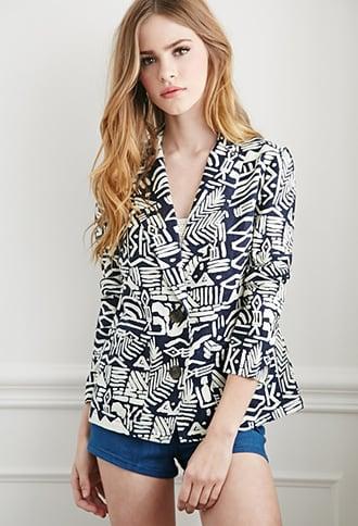 Forever21 Tribal Print Linen Blazer