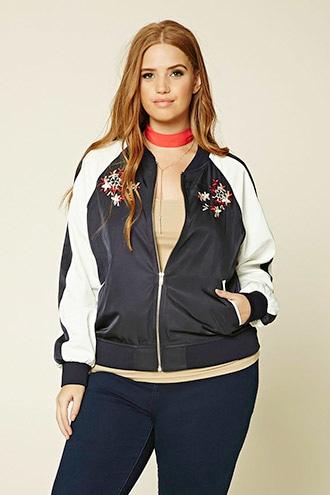 Forever21 Plus Women's  Navy & White Plus Size Souvenir Jacket
