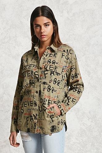 Forever21 Letters Graphic Utility Jacket