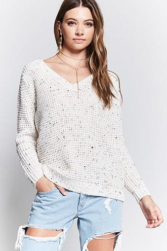 Forever21 Ribbed Trim V-neck Sweater