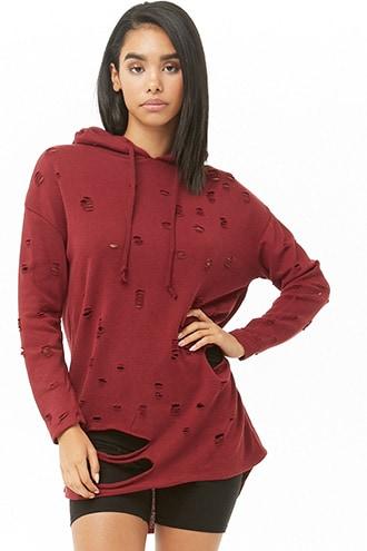 Forever21 Distressed Drawstring Hoodie