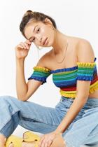 Forever21 Colorblock Smocked Off-the-shoulder Crop Top