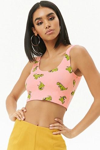 Forever21 Reptar Print Crop Tank Top