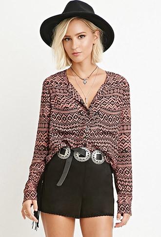 Forever21 Tribal Print Pocket Blouse