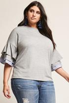 Forever21 Plus Size Ruffle-tiered Pinstripe-sleeve Knit Top