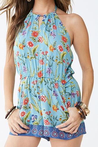 Forever21 Floral High-neck Halter Romper
