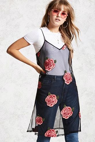 Forever21 Sheer Mesh Embroidered Dress