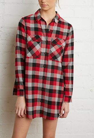 Forever21 Women's  Buffalo Plaid Shirt Dress (red/black)