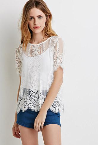 Forever 21 Scalloped Lace Top Ivory Small