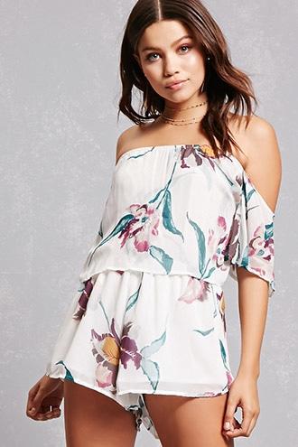 Forever21 Reverse Floral Flounce Romper