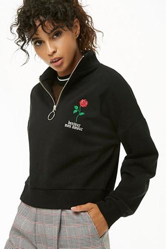 Forever21 Rose Embroidered Pullover