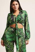 Forever21 Plus Size Palm Leaf Print Tie-front Crop Top