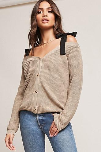 Forever21 Open-shoulder Self-tie Sweater
