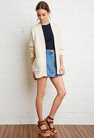 Forever21 Women's  Textured Open-front Cardigan (cream)