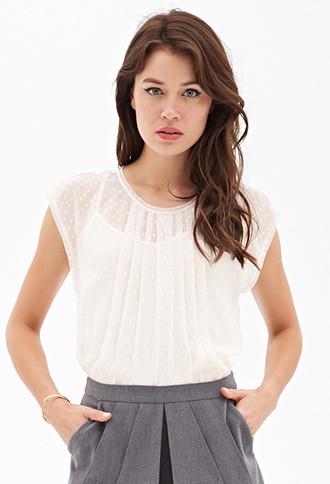 Love21 Pleated Swiss Dot Top