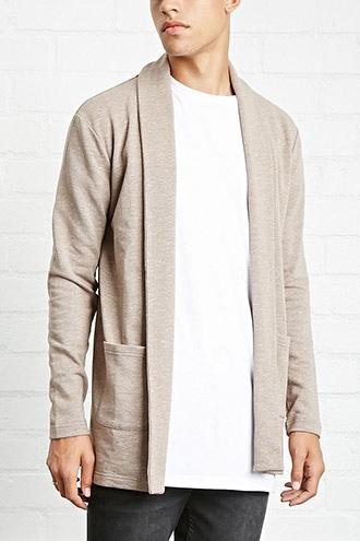21 Men Men's  Taupe Shawl-collared Cardigan