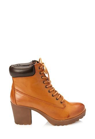 Forever21 Faux Leather Hiking Booties Tan/dark Brown 6