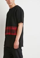 21 Men Men's  Oversized Plaid Panel Sweatshirt (black/red)