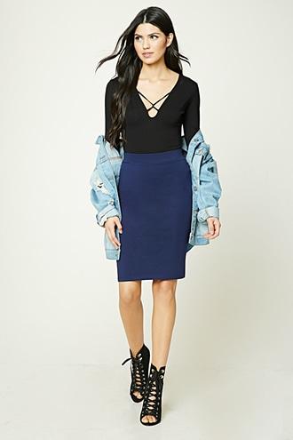 Forever21 Women's  Navy Cotton-blend Pencil Skirt