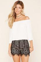 Forever21 Women's  Embroidered Lace Overlay Shorts